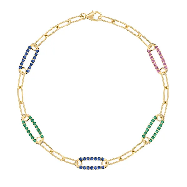 Personalized Adelaide 5 Pavé Birthstone Link Bracelet in 14k Gold sold by Haverhill