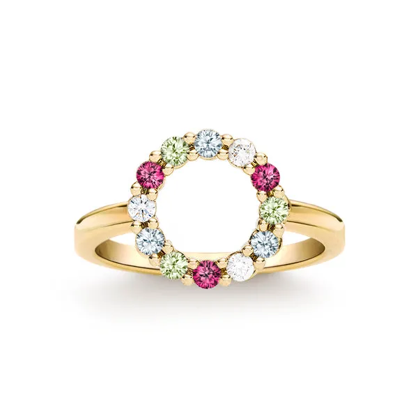 Personalized Rosecliff Small Circle Birthstone Ring in 14k Gold sold by Haverhill
