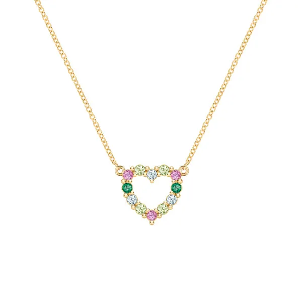 Personalized Rosecliff Small Heart Birthstone Necklace in 14k Gold sold by Haverhill
