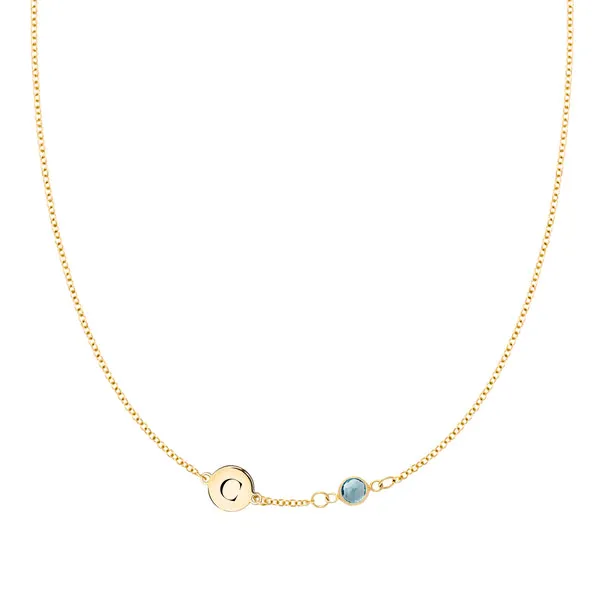 Personalized Classic 1 Letter & 1 Birthstone Necklace in 14k Gold (Single Spacing) sold by Haverhill