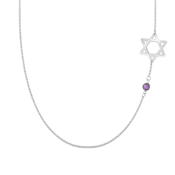 Personalized Classic Star of David & 1 Birthstone Necklace in 14k Gold sold by Haverhill