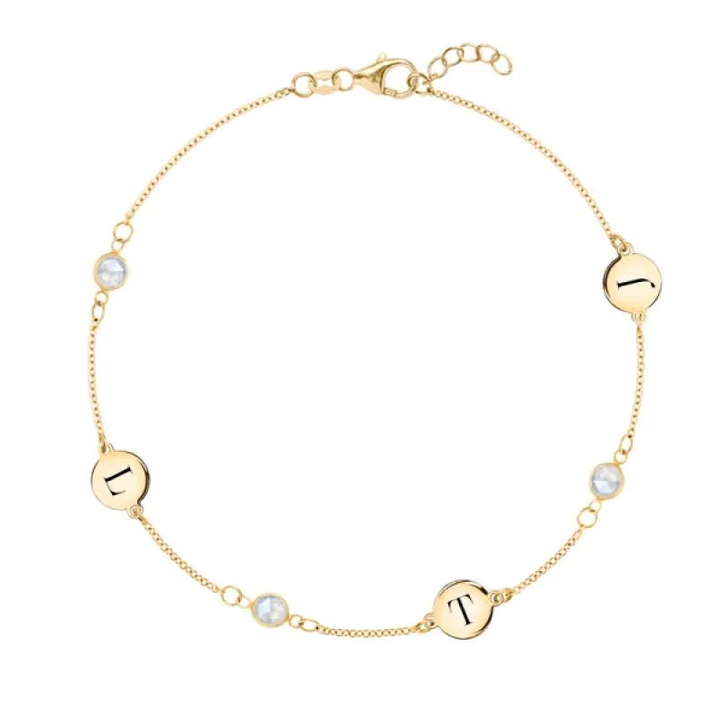 Personalized Classic 3 Letter & 3 Birthstone Bracelet in 14k Gold sold by Haverhill