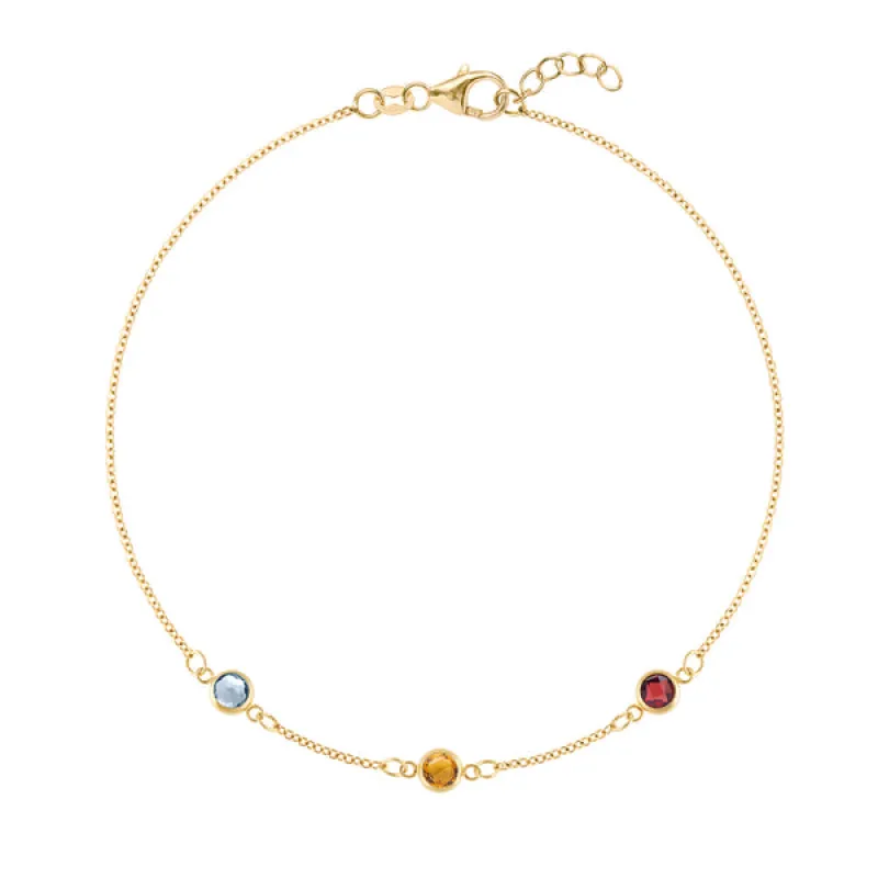 Personalized Classic 3 Birthstone Bracelet in 14k Gold sold by Haverhill