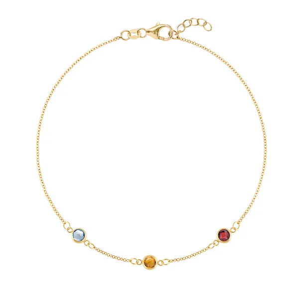 Personalized Classic 3 Birthstone Bracelet in 14k Gold sold by Haverhill