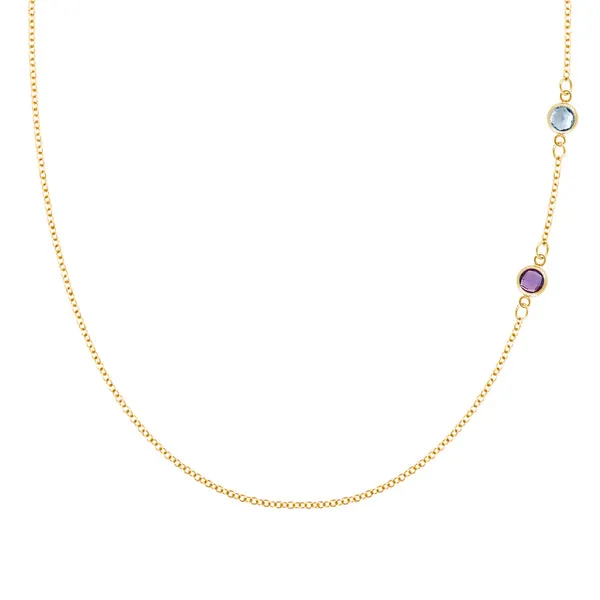 Personalized Classic 2 Birthstone Necklace in 14k Gold sold by Haverhill