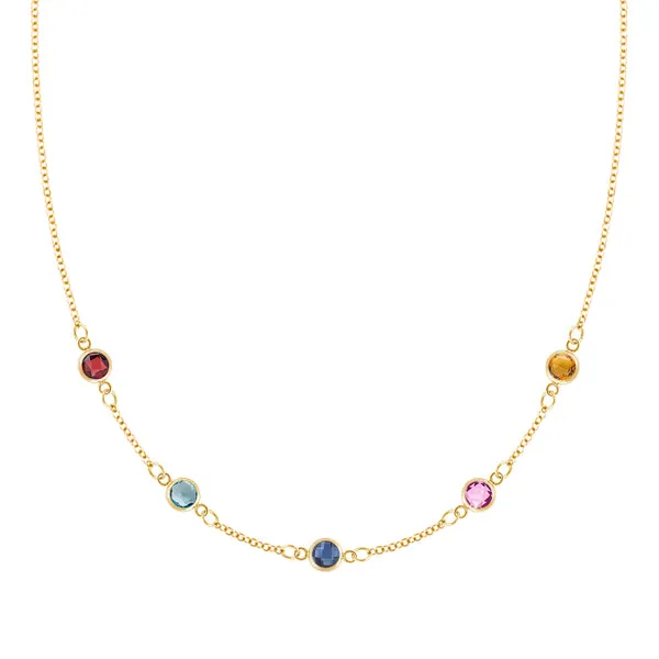 Personalized Classic 5 Birthstone Necklace in 14k Gold sold by Haverhill