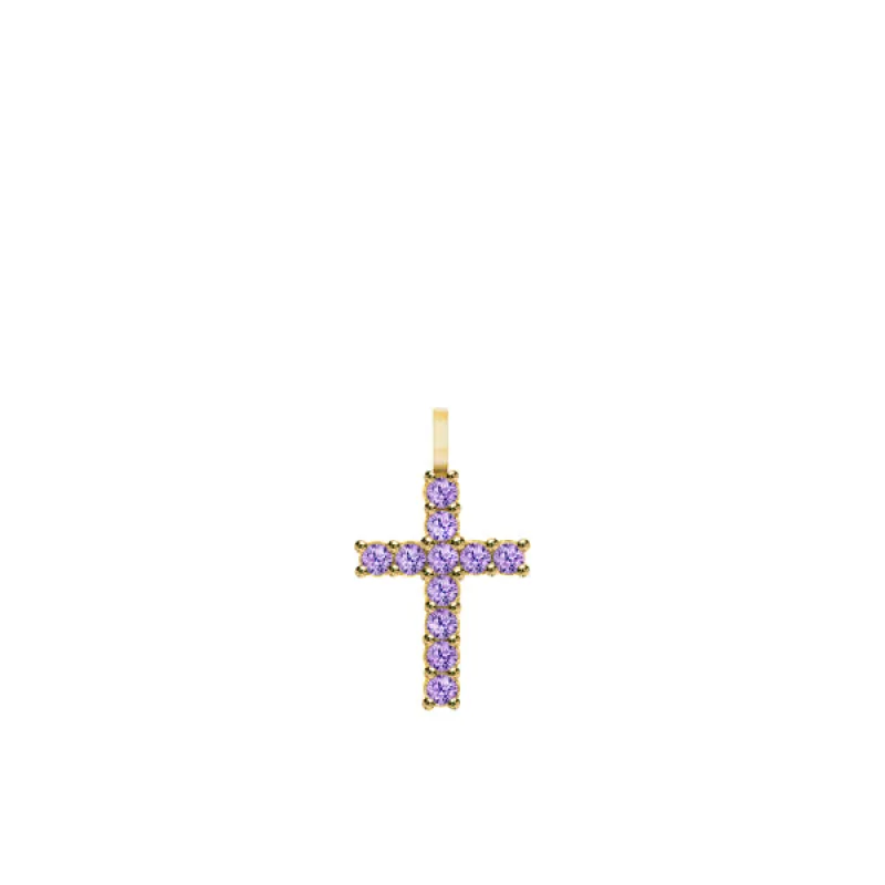 Rosecliff Cross Amethyst Pendant in 14k Gold (February) sold by Haverhill