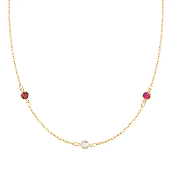 Personalized Classic 3 Birthstone Necklace in 14k Gold sold by Haverhill