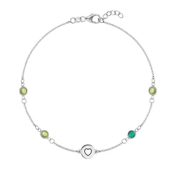 Personalized Heart Disc & Classic 4 Birthstone Bracelet in 14k Gold sold by Haverhill