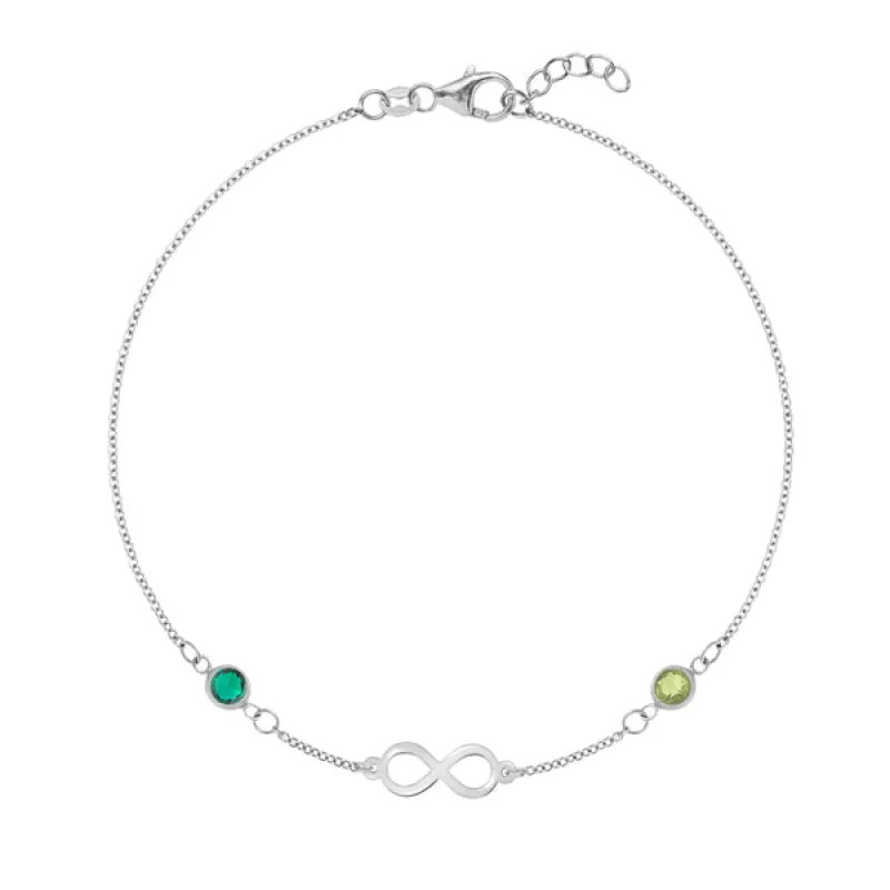 Personalized Classic Infinity & 2 Birthstone Bracelet in 14k Gold sold by Haverhill