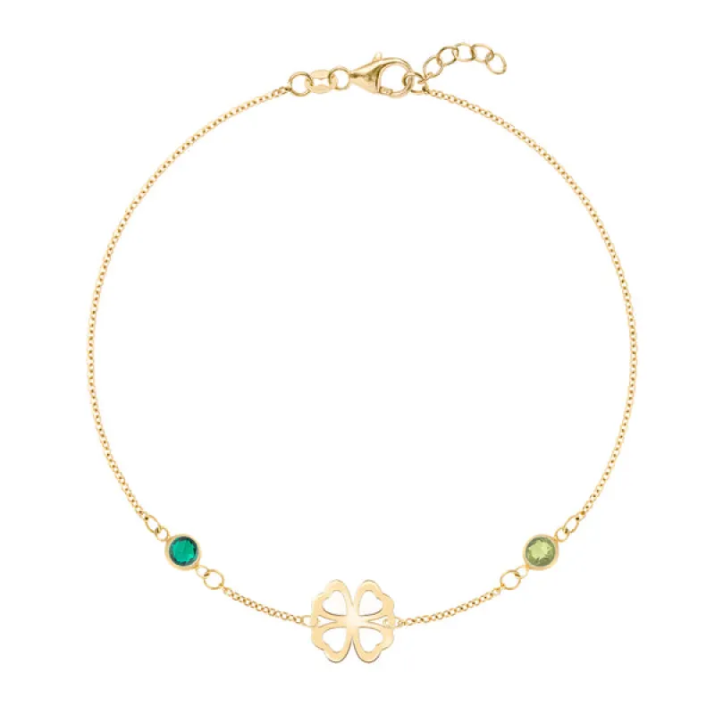 Personalized Classic Clover & 2 Birthstone Bracelet in 14k Gold sold by Haverhill