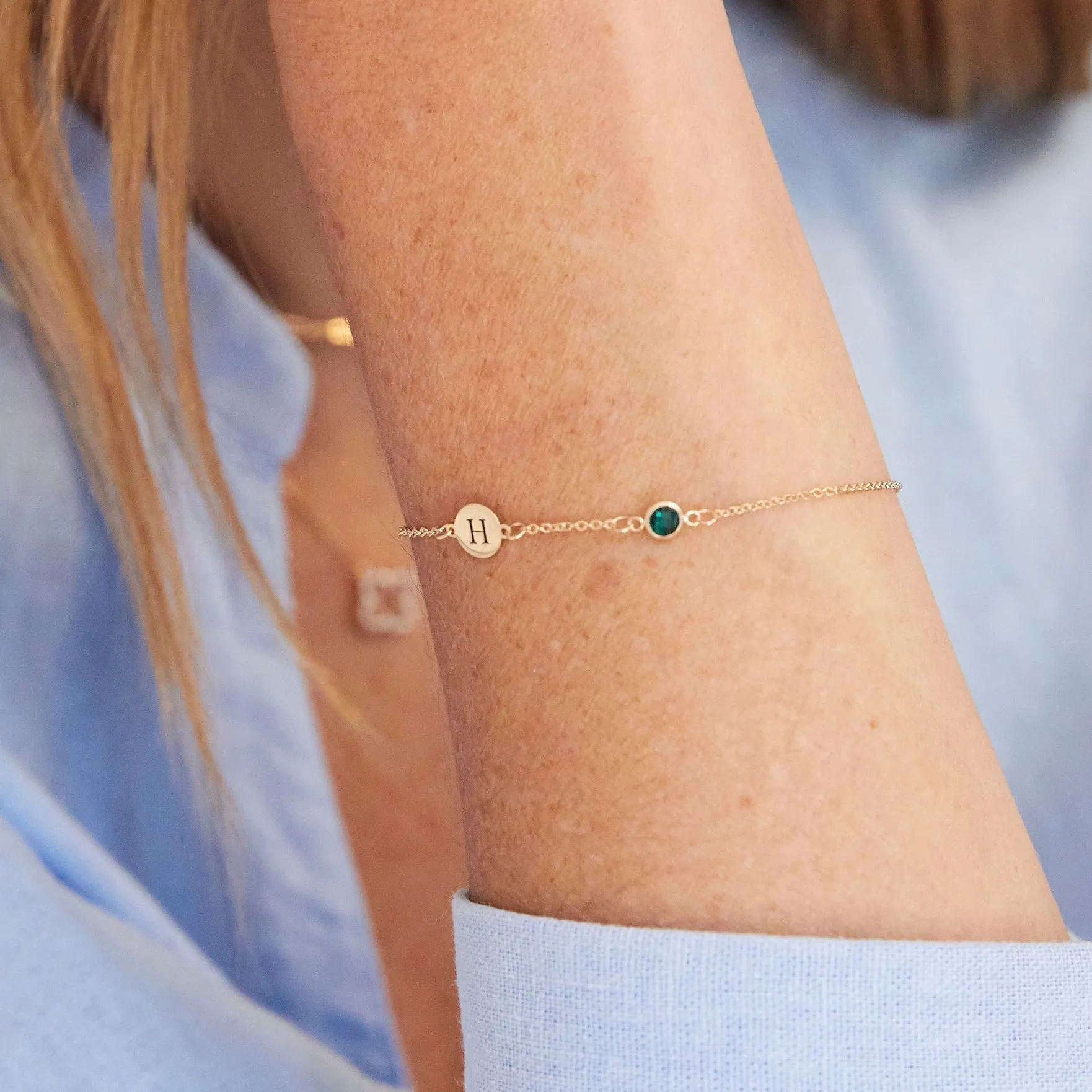 Personalized Classic 1 Letter & 1 Birthstone Bracelet in 14k Gold sold by Haverhill product image thumbnail 3