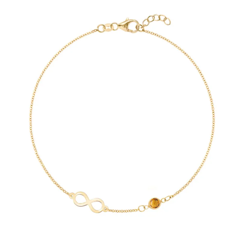 Personalized Classic Infinity & 1 Birthstone Bracelet in 14k Gold sold by Haverhill