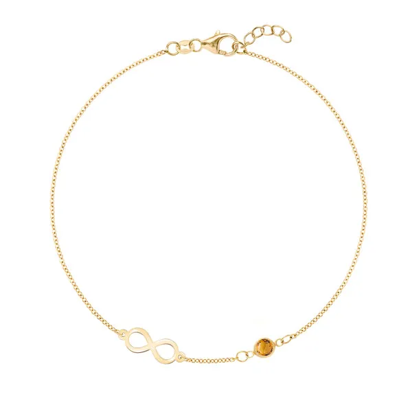 Personalized Classic Infinity & 1 Birthstone Bracelet in 14k Gold sold by Haverhill
