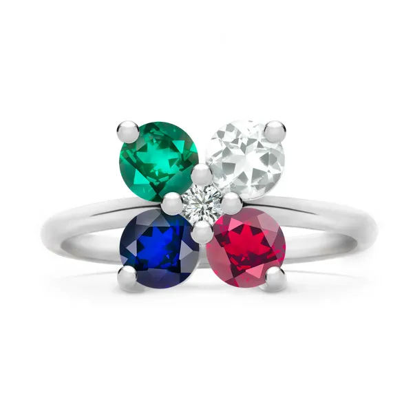 Personalized Greenwich 4 Birthstone & Diamond Ring in 14k Gold sold by Haverhill