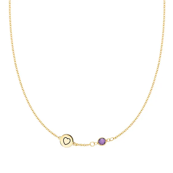 Personalized Heart Disc & Classic 1 Birthstone Necklace in 14k Gold sold by Haverhill