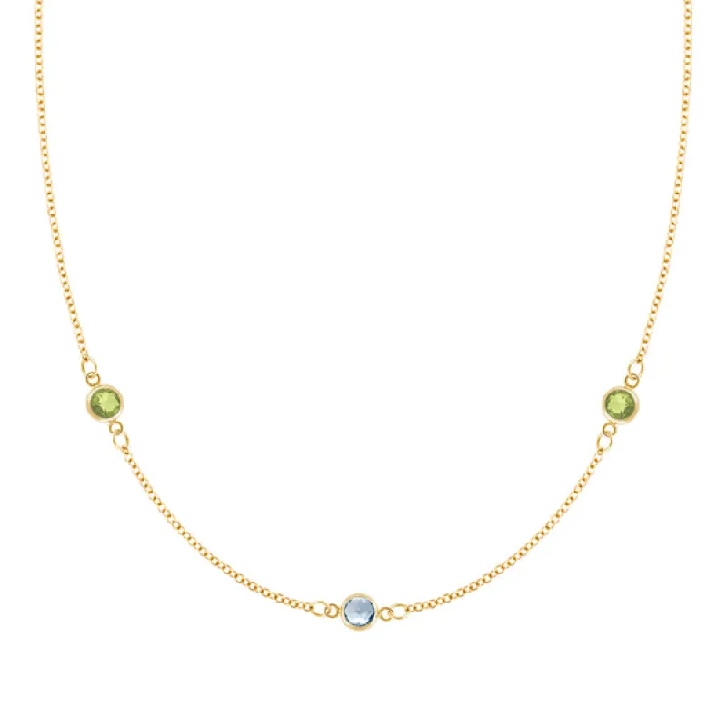Personalized Classic 3 Birthstone Necklace in 14k Gold sold by Haverhill