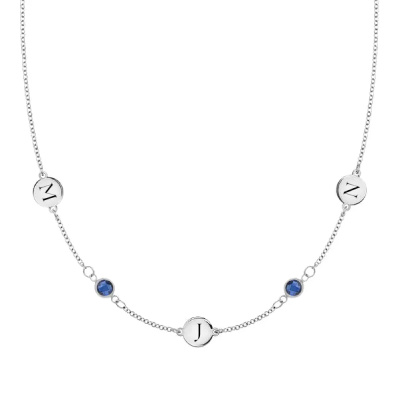 Personalized Classic 3 Letter & 2 Birthstone Necklace in 14k Gold (Double Spacing) sold by Haverhill