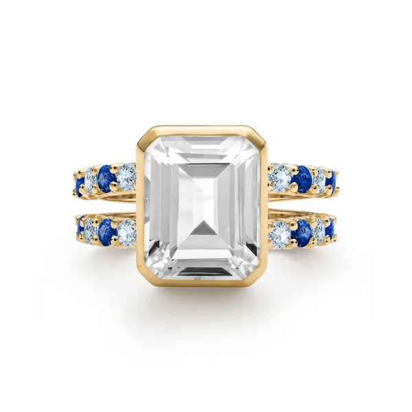 Personalized Warren Vertical Birthstone Ring with Accent Stones in 14k Gold sold by Haverhill