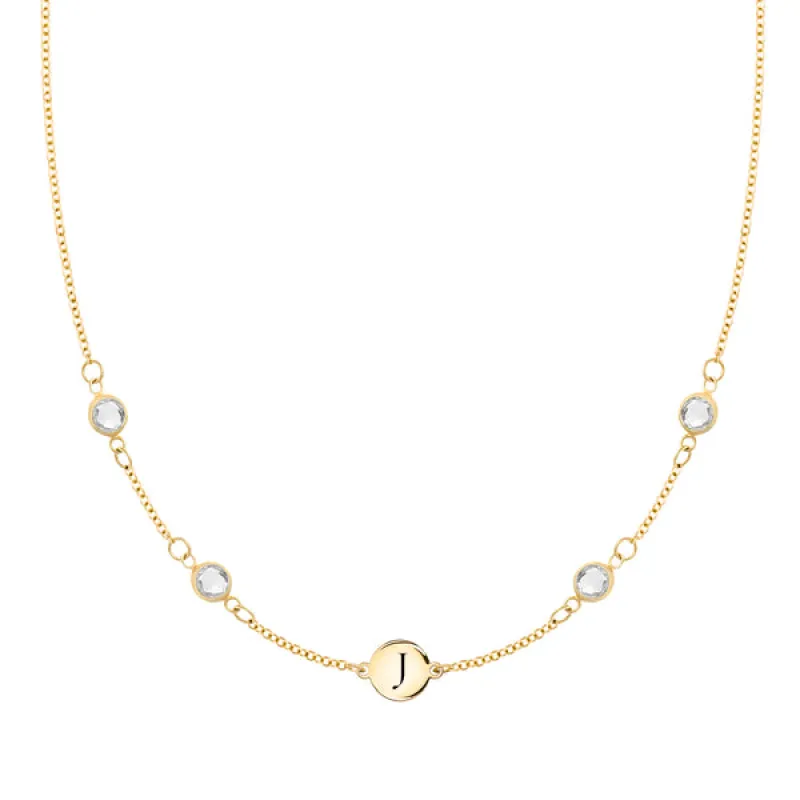 Personalized Classic 1 Letter & 4 White Topaz Necklace in 14k Gold (April) sold by Haverhill