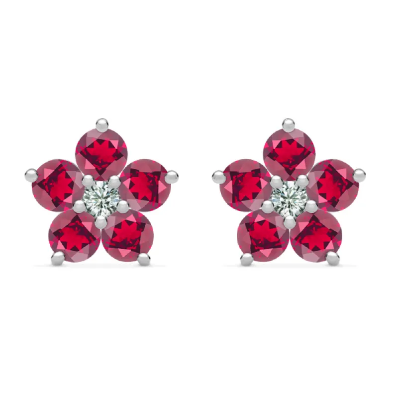 Personalized Greenwich Flower Birthstone & Diamond Earrings in 14k Gold sold by Haverhill