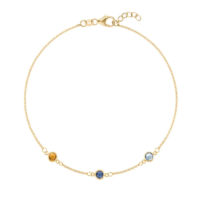 Personalized Classic 3 Birthstone Bracelet in 14k Gold sold by Haverhill