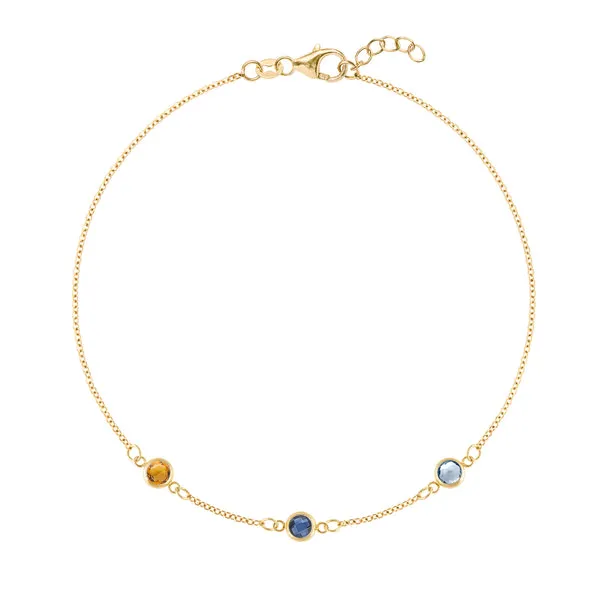 Personalized Classic 3 Birthstone Bracelet in 14k Gold sold by Haverhill