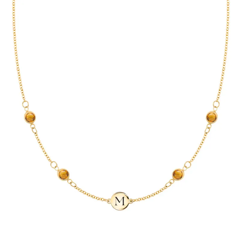 Personalized Classic 1 Letter & 4 Birthstone Necklace in 14k Gold (Double Spacing) sold by Haverhill