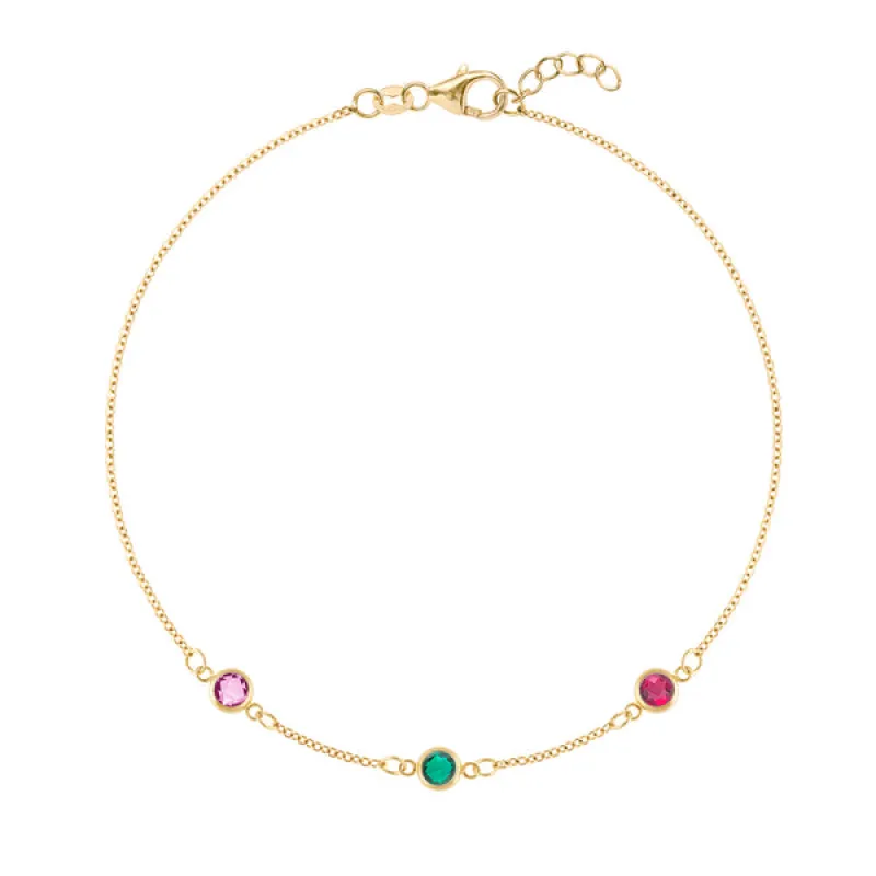 Personalized Classic 3 Birthstone Bracelet in 14k Gold sold by Haverhill