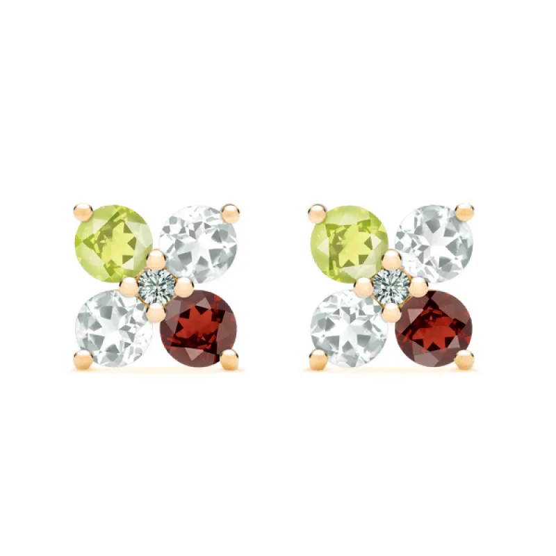 Personalized Greenwich 4 Birthstone & Diamond Earrings in 14k Gold sold by Haverhill
