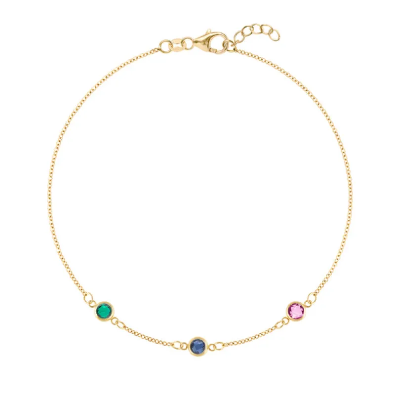 Personalized Classic 3 Birthstone Bracelet in 14k Gold sold by Haverhill