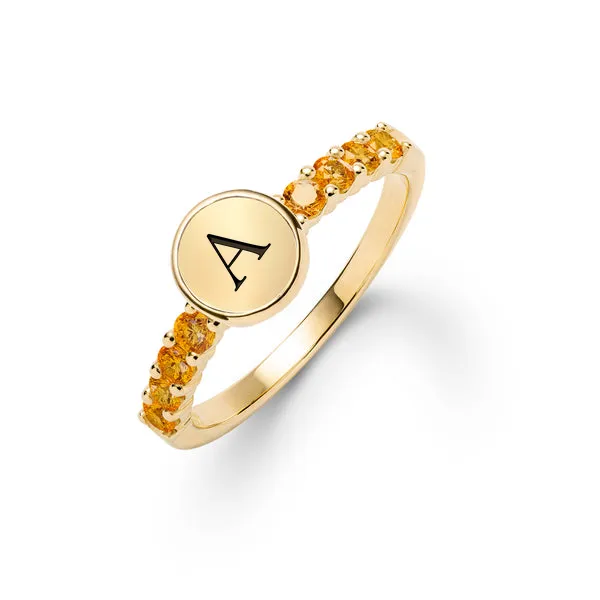 Rosecliff Letter Citrine Ring in 14k Gold (November) sold by Haverhill