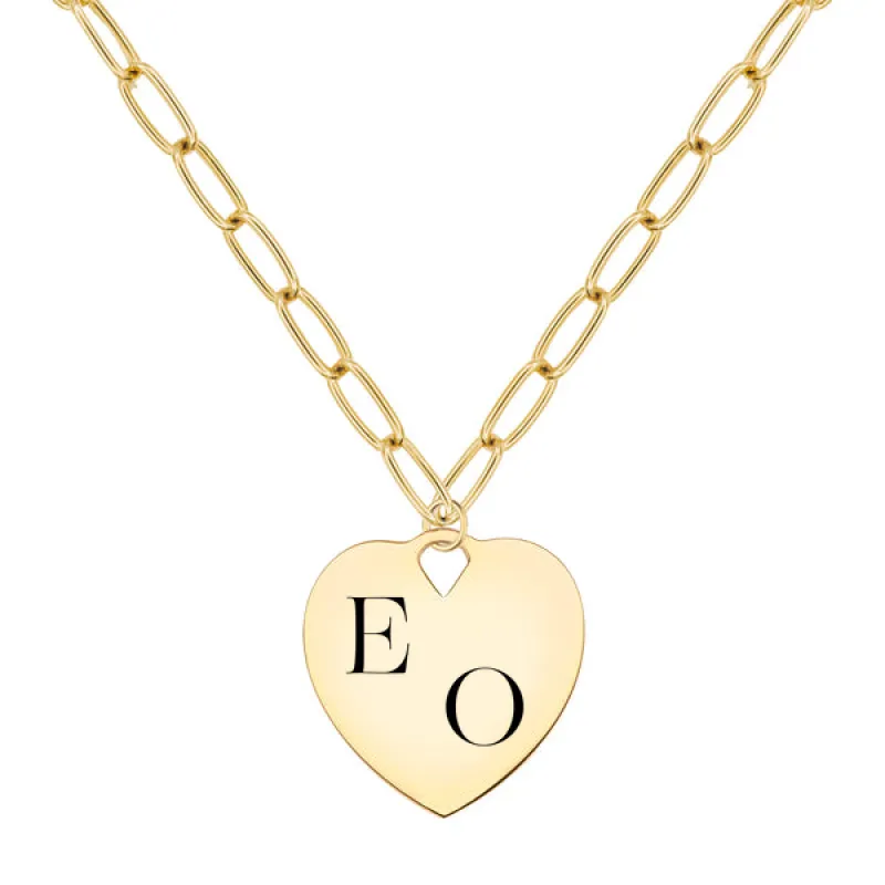 Engravable Large Flat Heart Pendant with Adelaide Chain in 14k Gold sold by Haverhill