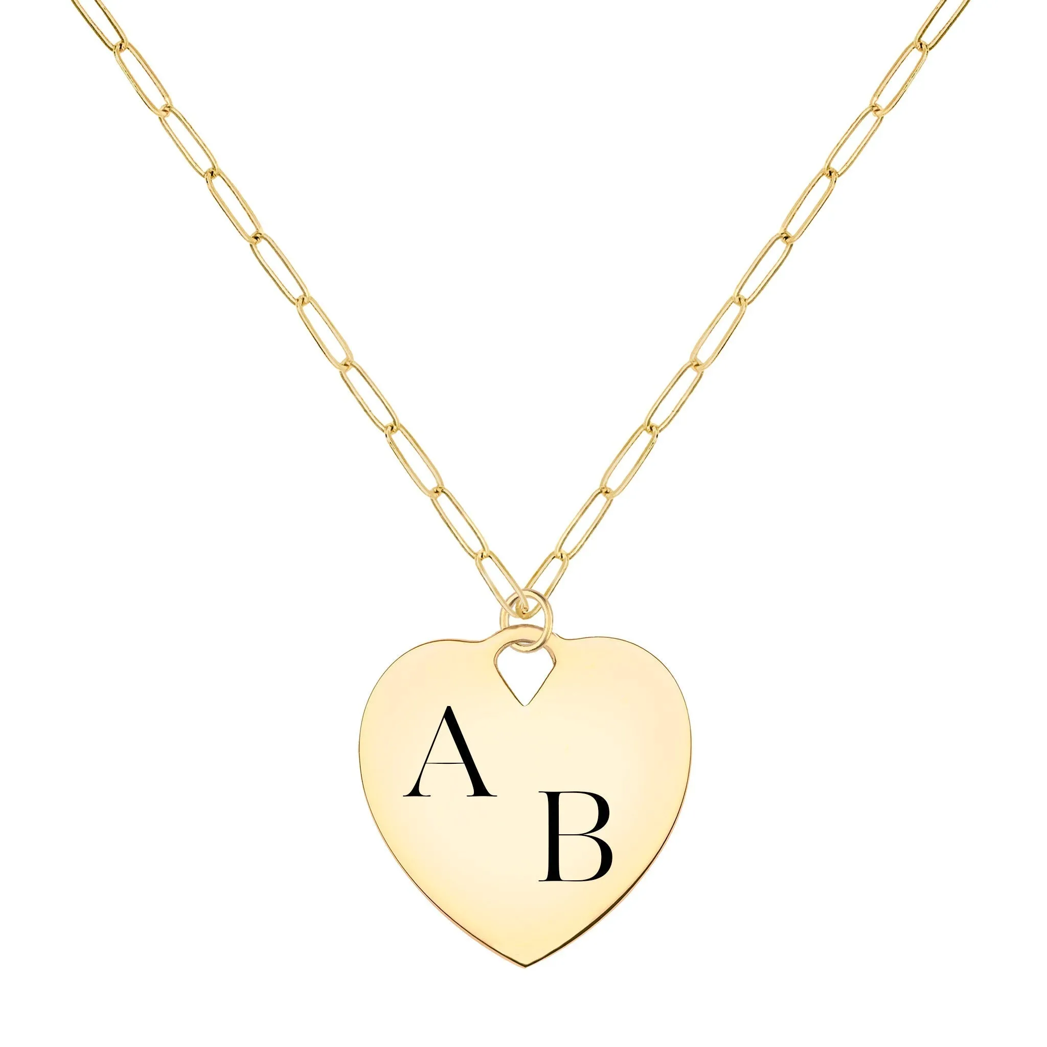 Engravable Large Flat Heart Pendant with Adelaide Mini Chain in 14k Gold sold by Haverhill product image thumbnail 5