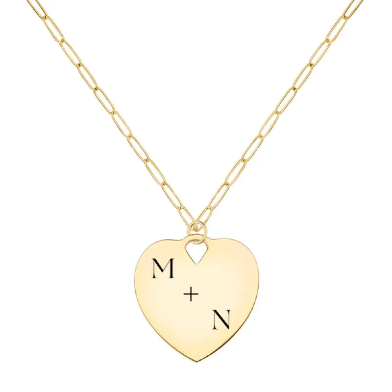 Engravable Large Flat Heart Pendant with Adelaide Mini Chain in 14k Gold sold by Haverhill