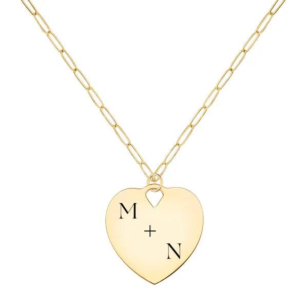 Engravable Large Flat Heart Pendant with Adelaide Mini Chain in 14k Gold sold by Haverhill