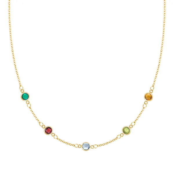 Personalized Classic 5 Birthstone Necklace in 14k Gold sold by Haverhill