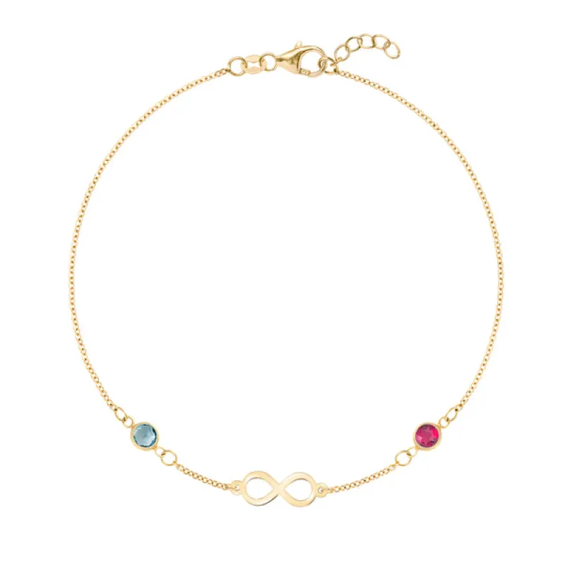 Personalized Classic Infinity & 2 Birthstone Bracelet in 14k Gold sold by Haverhill