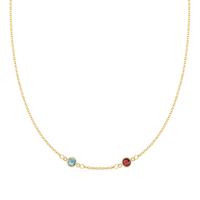 Personalized Classic 2 Birthstone Necklace in 14k Gold (Centered) sold by Haverhill