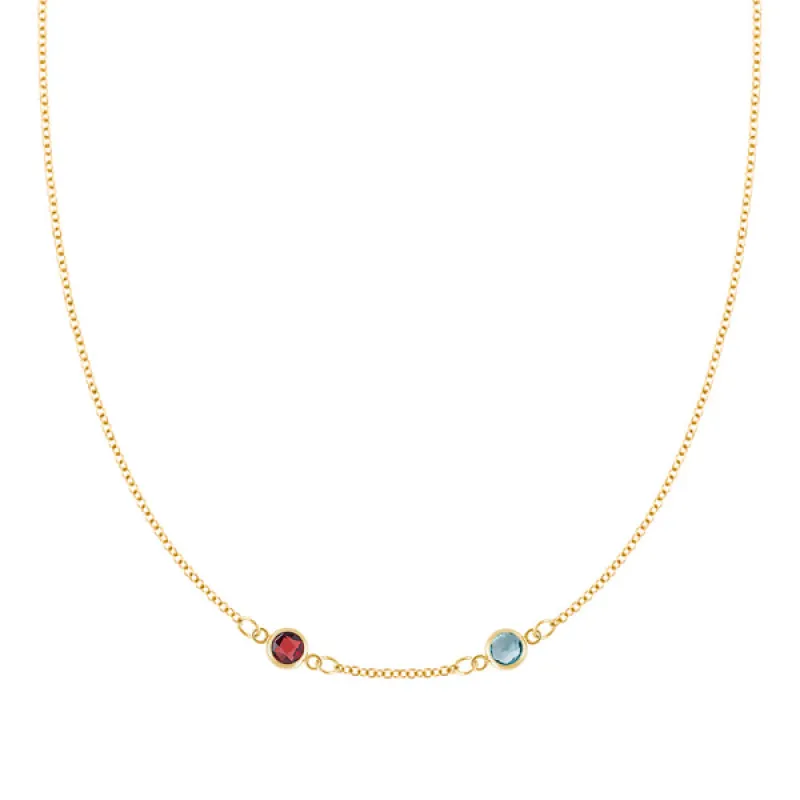 Personalized Classic 2 Birthstone Necklace in 14k Gold (Centered) sold by Haverhill