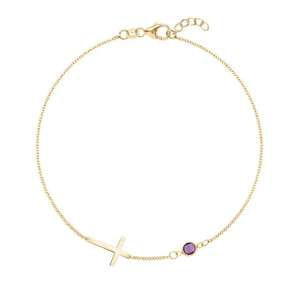 Personalized Classic Cross & 1 Birthstone Bracelet in 14k Gold sold by Haverhill