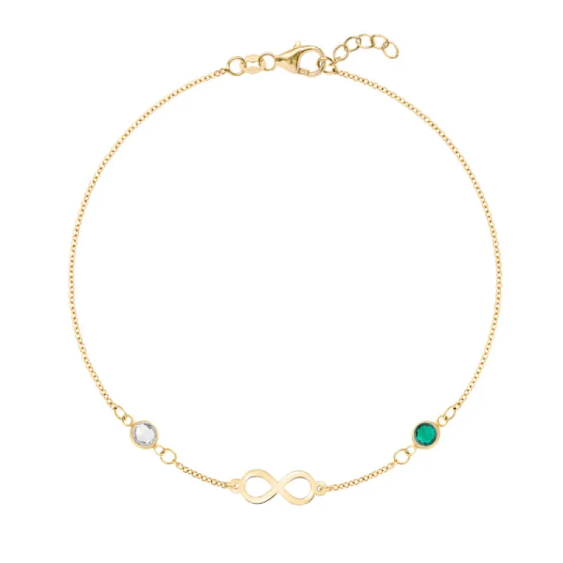 Personalized Classic Infinity & 2 Birthstone Bracelet in 14k Gold sold by Haverhill
