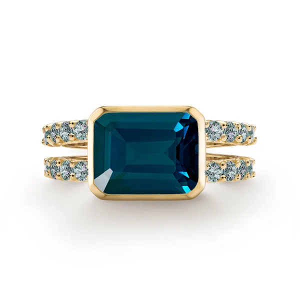 Personalized Warren Horizontal Birthstone Ring with Accent Stones in 14k Gold sold by Haverhill