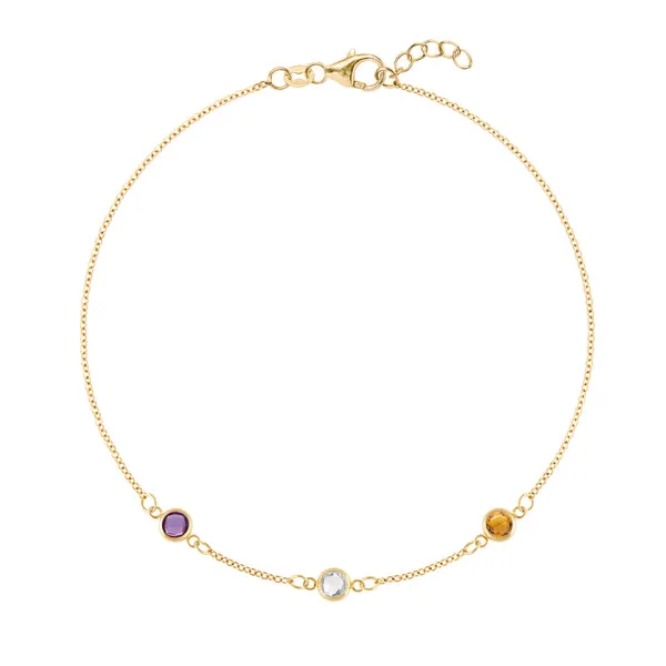 Personalized Classic 3 Birthstone Bracelet in 14k Gold sold by Haverhill