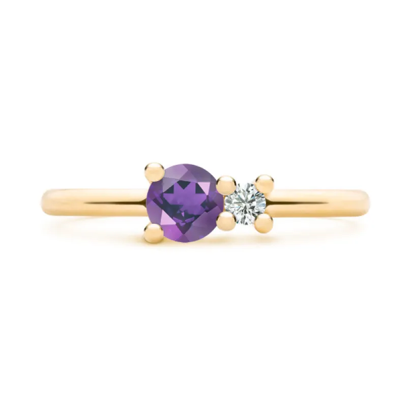 Personalized Greenwich Solitaire Birthstone & Diamond Ring in 14k Gold sold by Haverhill