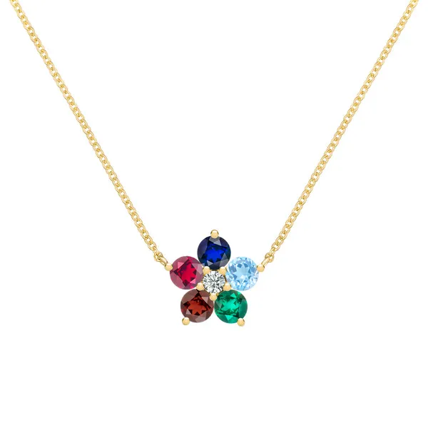 Personalized Greenwich Flower Birthstone & Diamond Necklace in 14k Gold sold by Haverhill