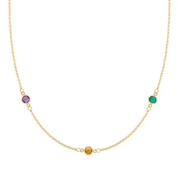 Personalized Classic 3 Birthstone Necklace in 14k Gold sold by Haverhill
