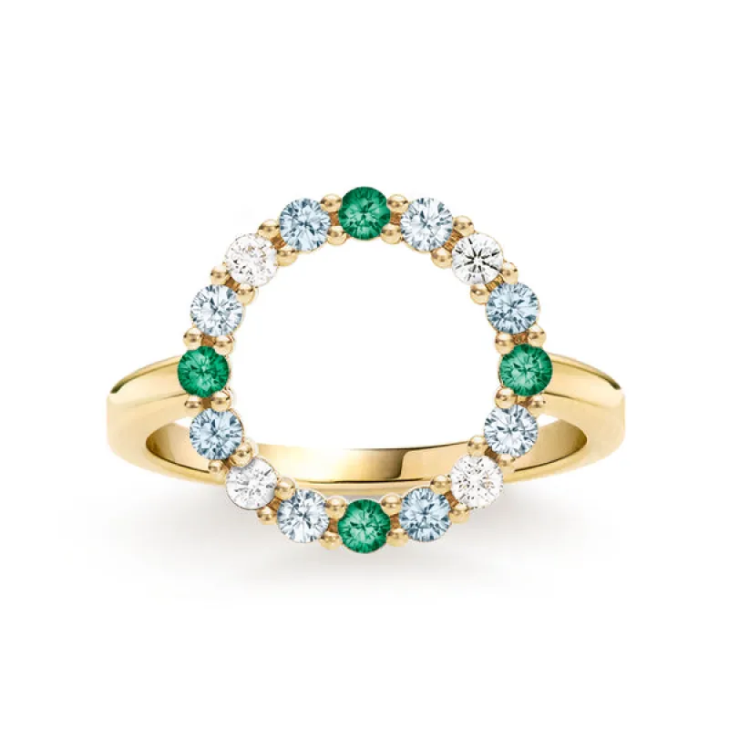 Personalized Rosecliff Circle Birthstone Ring in 14k Gold sold by Haverhill