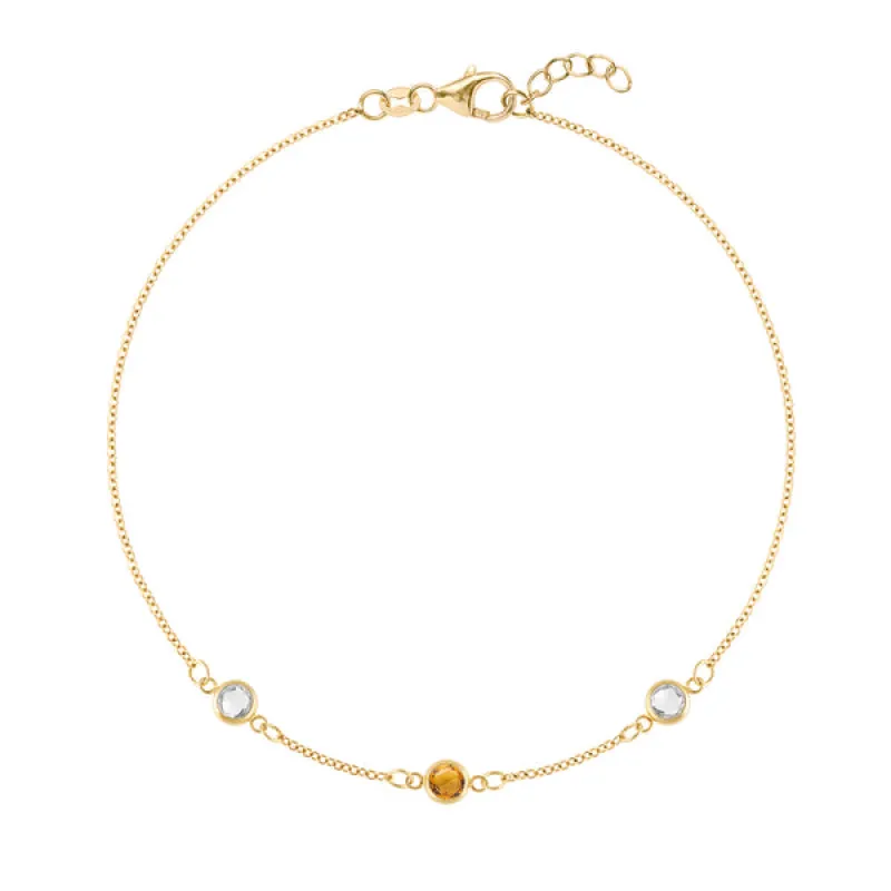 Personalized Classic 3 Birthstone Bracelet in 14k Gold sold by Haverhill