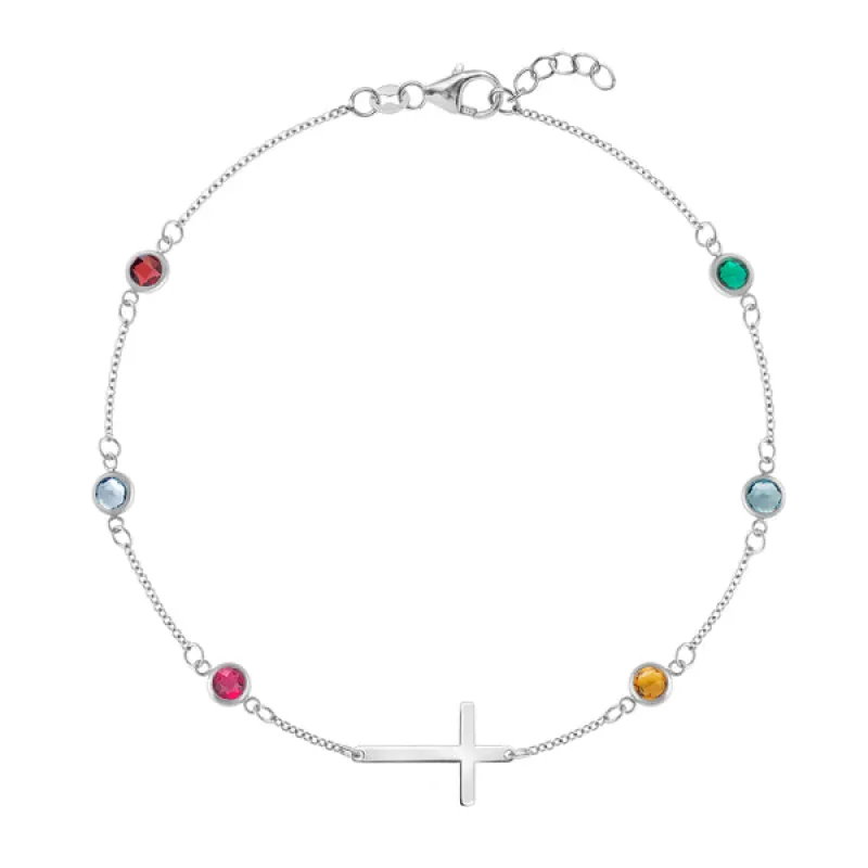 Personalized Bayberry Birthstone Cross Bracelet in 14k Gold sold by Haverhill